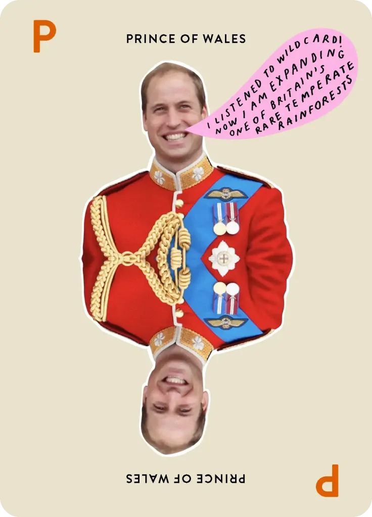 A playing card design with the Prince William's likeness on it